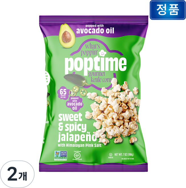 팝타임 히말라야 핑크솔트 할라피뇨 아보카도오일 팝콘, 2개, 198g