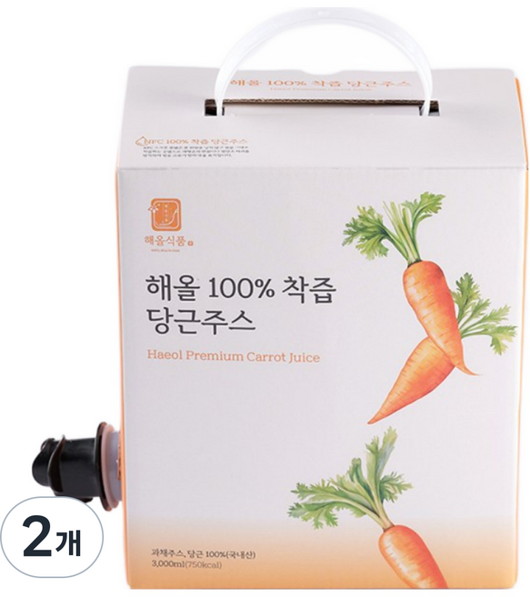 100% 당근만 착즙한 국내산 NFC 해올 당근주스, 2개, 3L