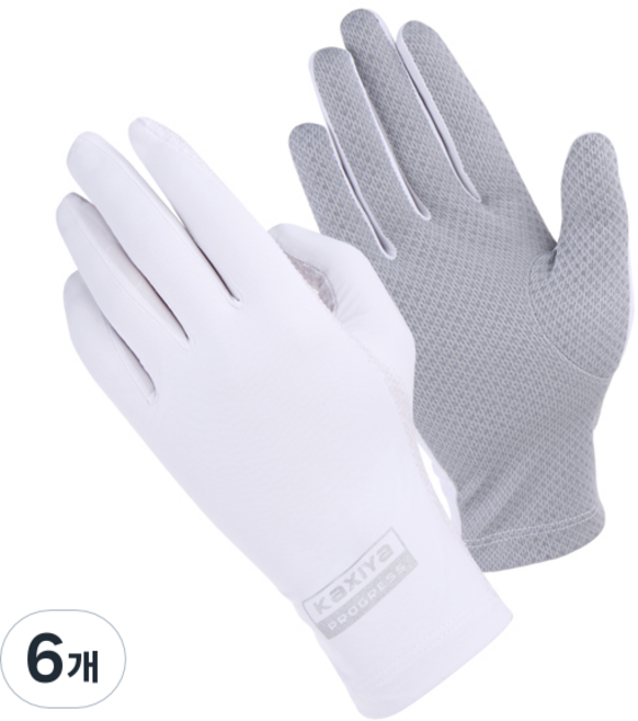 [KAXIYA] 카시야 자외선차단 쿨 실리콘 캐디 장갑(양손) 파크골프 운전 낚시 등산 스포츠 쿨장갑, 6개, 화이트