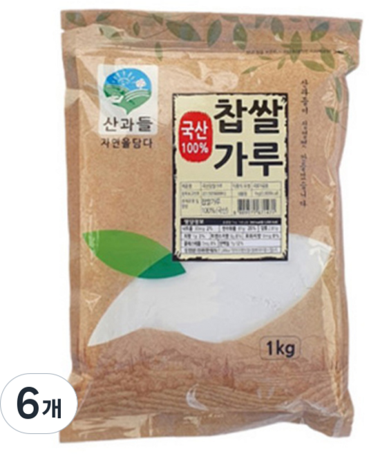 산과들 국내산 100% 건식 찹쌀가루 (옵션) 버터떡 재료, 1kg, 6개