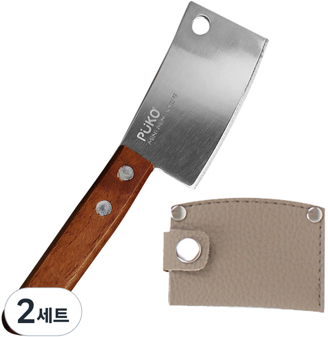 허니잼 미니 도끼칼 + 전용칼집 세트 캠핑 디저트 나이프 빵칼 파우치 식도 식칼 집들이선물, 2세트, 도끼칼+브라운