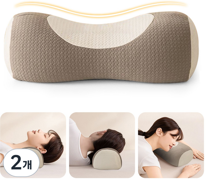 kemei 3D 인체공학 거북목 경추베개 수면 보조 통기성 메밀 베개, 2개, 브라운