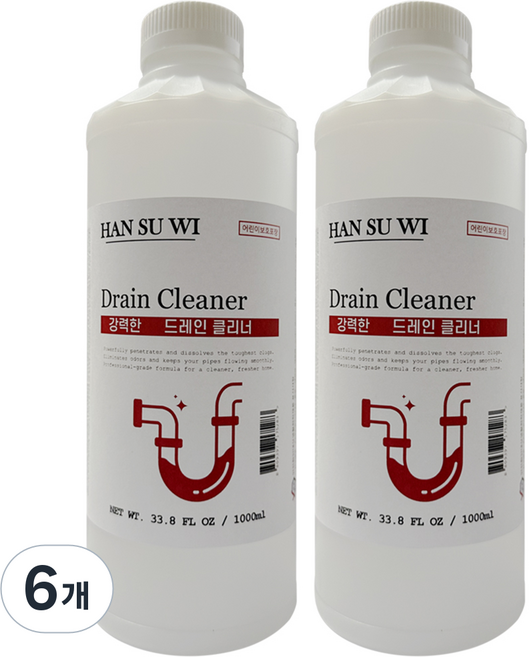 한수위 드레인 클리너 더 강력한 오물분해제 유분용해제 기름분해, 6개, 1L