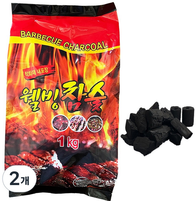 웰빙참숯 구이용 바베큐 참숯, 2개, 1kg