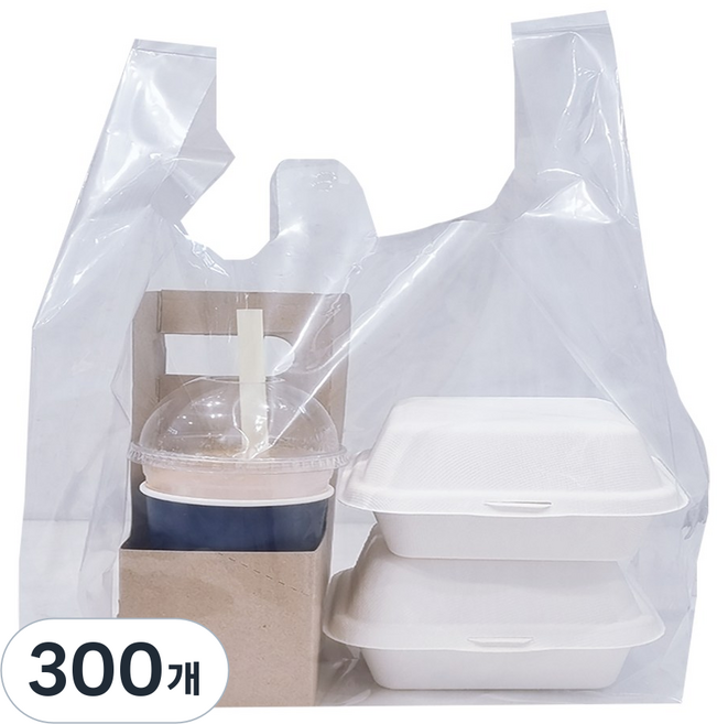 [비닐어게인] pe 비닐쇼핑백 카페 도시락 포장 배달봉투, 300개, 20L