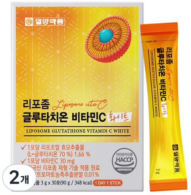 일양약품 리포좀 글루타치온 비타민C 화이트 식약처 HACCP 인증 분말 스틱, 2개, 30회분