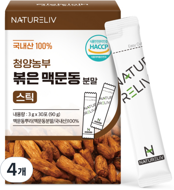 네이쳐리브 청양농부 볶은 맥문동 분말 식약처 인증 청양 국내산 30포, 4개, 90g