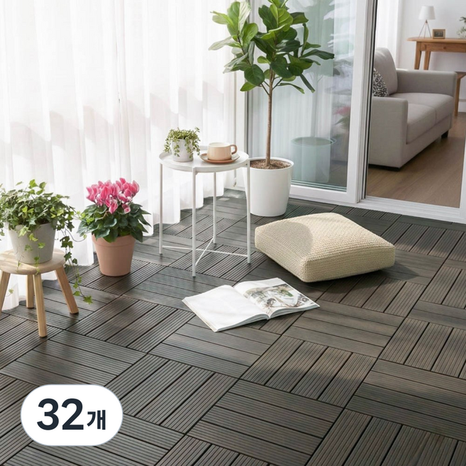 베란다 바닥데크 데크타일 30cm, 32개, 다크브라운