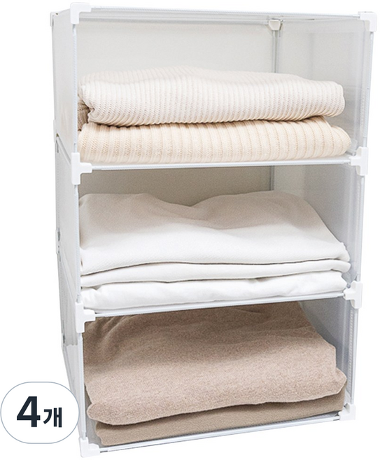 메이앤홈 모듈리움 옷장 정리함 옷 수납함 옷정리 트레이 대형, 반투명, 4개