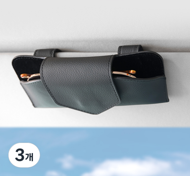 모두달라 고급 가죽 차량용 선글라스 거치대 케이스, 블랙, 3개