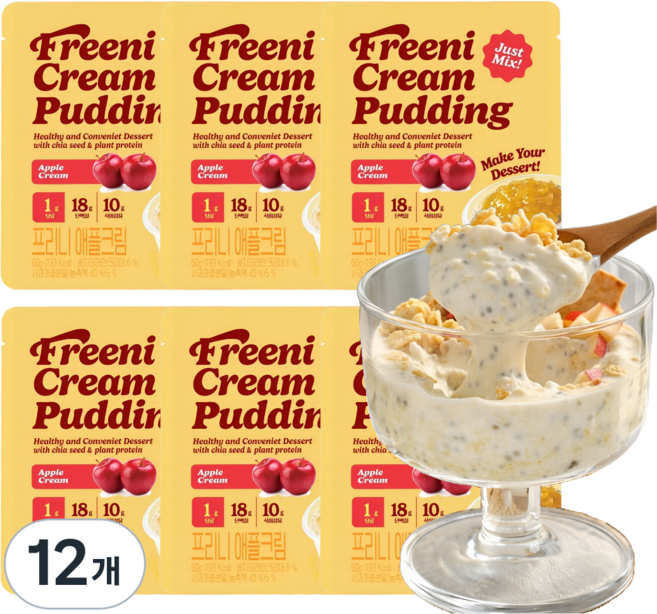 프리니 저당 단백질 사과크림푸딩 치아씨드푸딩 식사대용 다이어트 떠먹는 케이크, 12개, 60g