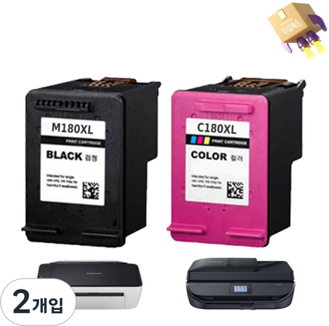 삼성 SL-J1770FW 잉크 복합기 프린터 호환, 2개입, C180 슈퍼대용량 컬러잉크