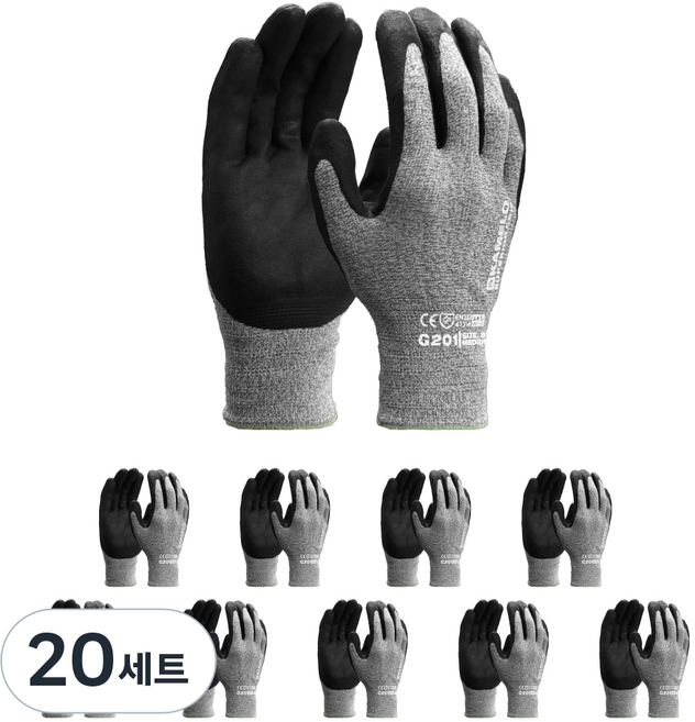 카멜로 NBR 그립 코팅 작업장갑 G201, 그레이, 20세트