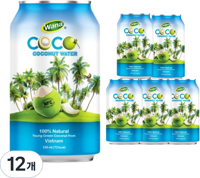 와나 NFC 100% 천연코코넛워터, 12개, 330ml
