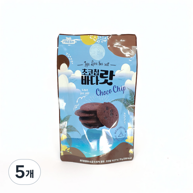 제주초코칩바다랏 70g 1파우치 솔티브라우니칩 초코과자 용암해수소금 솔트쿠키, 5개