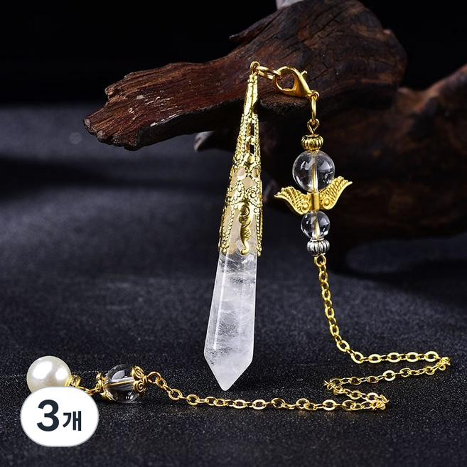 펜듈럼 팬듈럼 진자 추 봉 수맥 탐지 탐지기 수정 원석 스톤 비즈 플루라이트 천연석 목걸이 팔찌 남자 여자, 황금 꽃무늬 흰색 크리스탈, 3개