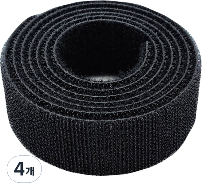 국산 잘라쓰는 전선정리 양면벨크로 일반형 검정색 폭 2.5cm x 1미터, 4개