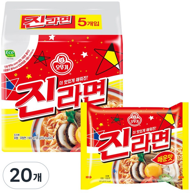 오뚜기 진라면 매운맛 120g, 20개