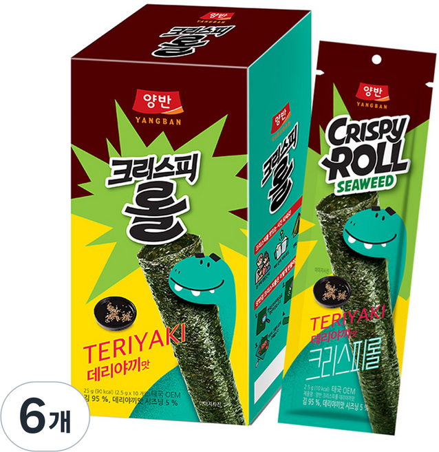 양반 김스낵 크리스피롤 데리야끼, 25g, 6개