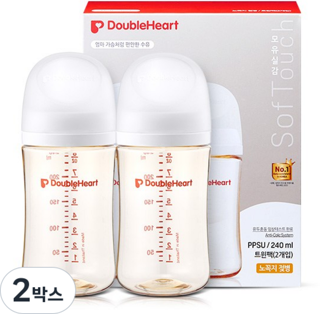 더블하트 모유실감 3세대 PPSU 노꼭지 젖병 트윈팩, 제뉴인화이트 트윈팩, 240ml, 2박스