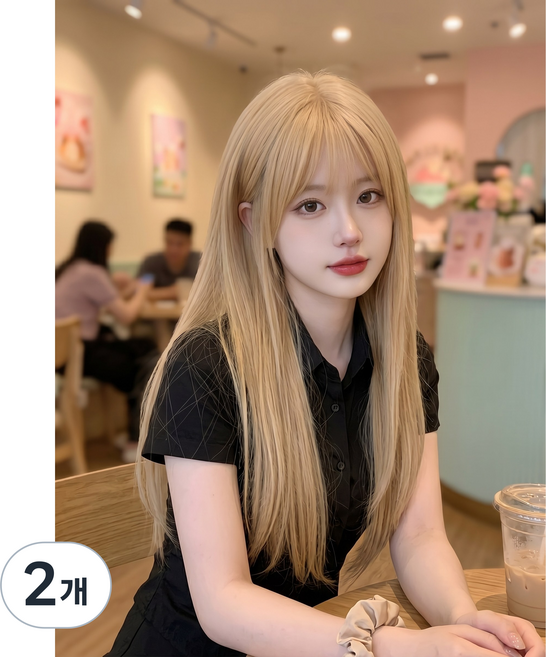 S컬 여신 긴머리 중간분리 롱 웨이브 통가발 75CM, 2개, 라이트골드