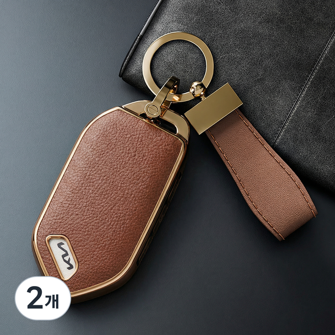 WonRay 호환 기아 가죽 키케이스 EV9 더 뉴 쏘렌토 7버튼 9버튼 더 뉴카니발 KA4 쏘렌토 MQ4, K-7버튼-브라운, 2개