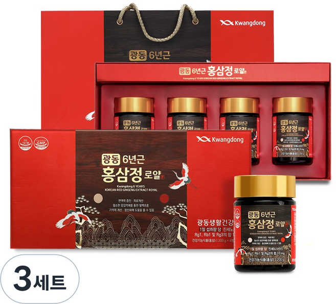 광동 6년근 홍삼정 로얄 200g x 4병 선물세트 + 쇼핑백, 3세트, 800g
