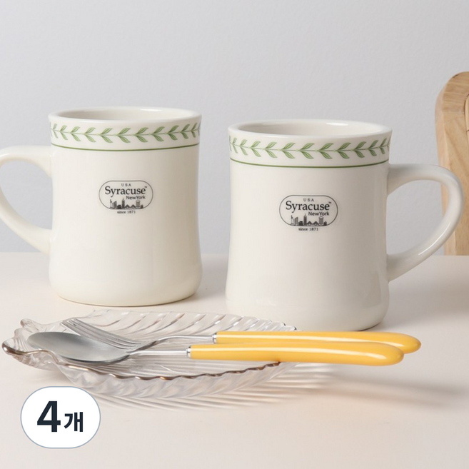 파격사은품 시라쿠스 뉴욕가든 오목머그 2p세트, 그린, 4개