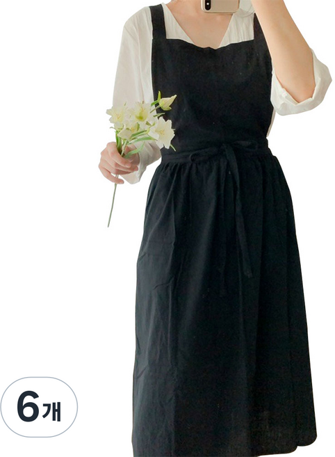 노블레스 베누스 빅사이즈 프로방스 원피스형 린넨 롱 앞치마, (BIG) 소프트블랙, 6개