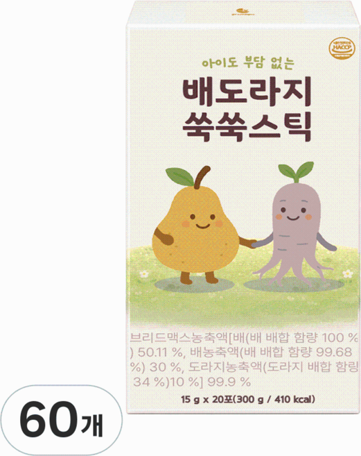 그리닉 배도라지 쑥쑥스틱 물타지않는 원액 스틱, 60개, 15g