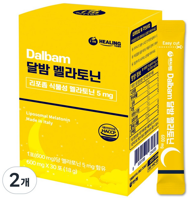 아임힐링 달밤 식물성 리포좀 멜라토닌 5mg 식약청 인증, 2개, 18g