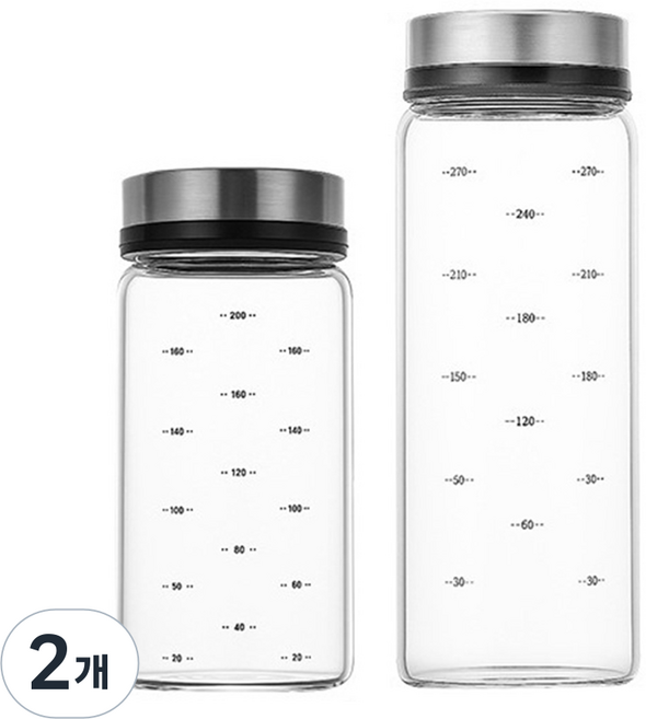 키치넬리 유리 밀폐 소금통 조미료통 양념통, 200 ML, 2개
