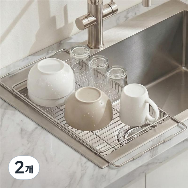 루츠스타펠 올스텐 304 길이조절 싱크 플레이트 슬라이딩 식기건조대, 2개, 실버, 1단