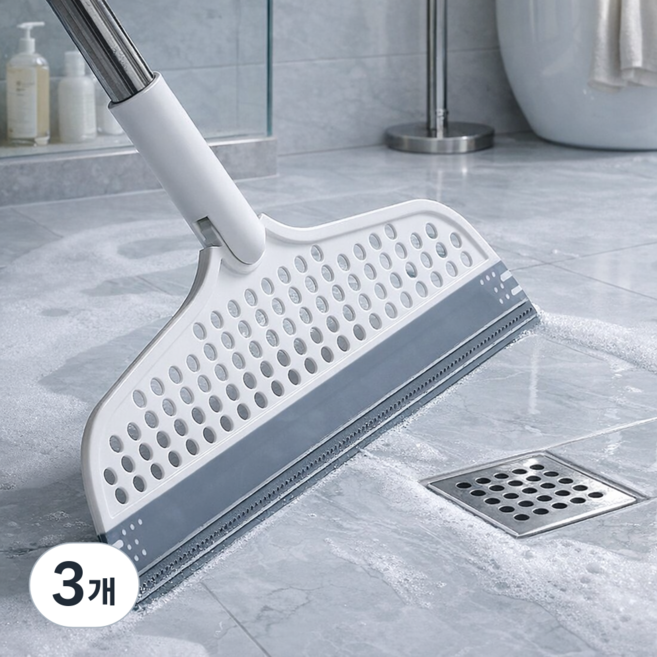 실리콘빗자루 스퀴지 물기제거 먼지청소 욕실 베란다 유리창 바닥청소 다용도, 화이트, 3개