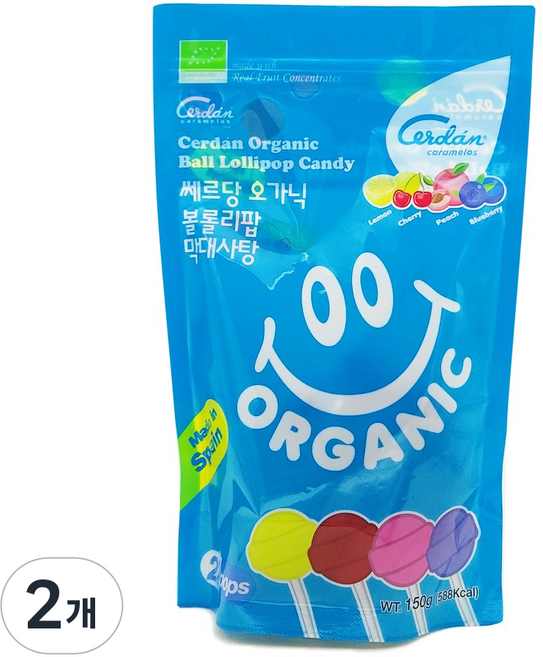 쎄르당 오가닉 볼롤리팝 유기농 막대사탕, 2개, 150g