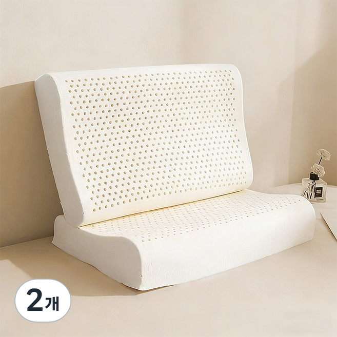 Veralool 프리미엄 천연라텍스 경추 베개 인체공학 항균 굴곡형 커브형 일자목 숙면 베개 속커버+겉커버, 2개, 스무드 굴곡 베개