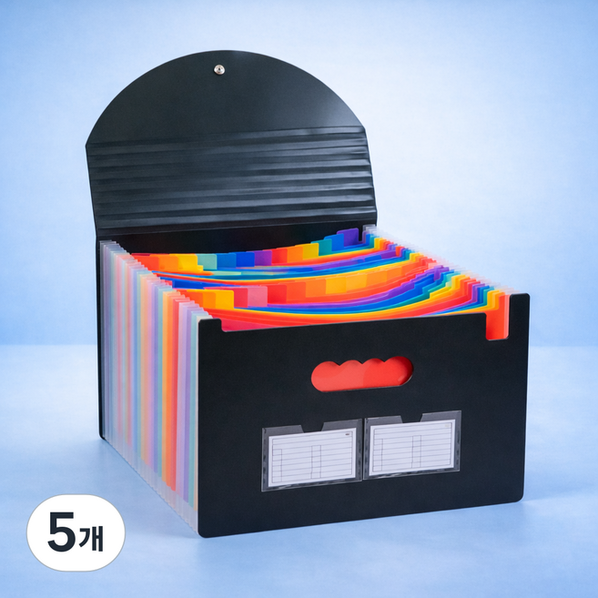애니모어 인덱스 아코디언 파일 대용량 서류정리, 5개, 무지개 덮개형 37포켓