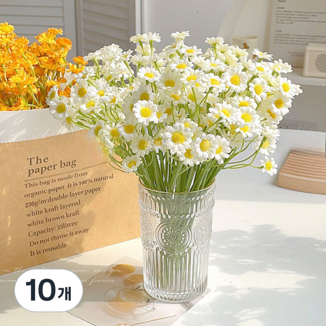 메이크유어홈 촬영용 부케 마가렛 데이지조화 들꽃 야생화 꽃다발, 화이트, 10개