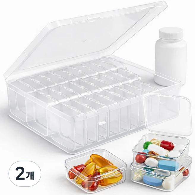 인헨스몰 약통 한달 정리 투명 케이스, 2개 - 쿠팡