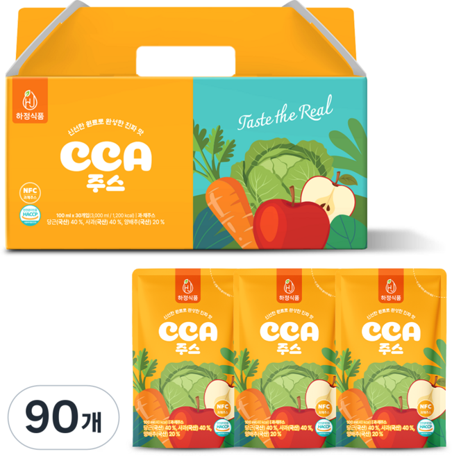 하정식품 100% NFC 착즙 국내산 CCA주스, 90개, 100ml