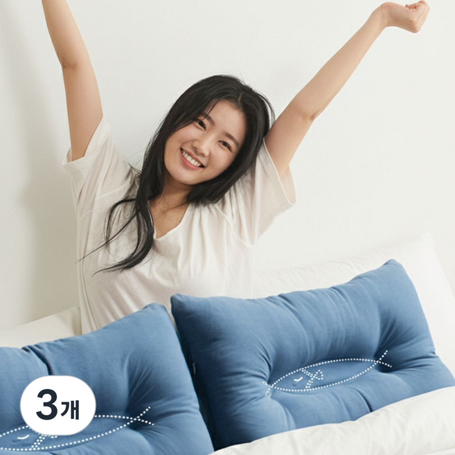 빨아쓰는 어린이 여성 주니어 낮은 경추 베개 초등 일자목 거북목 옆잠시 편한 베게, 클라우드블루, 3개