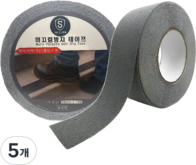 쉴든 미끄럼방지 논슬립테이프 5cm x 15M 강력한 밀착력 실외용, 회색, 5개