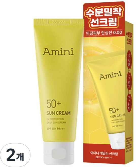 아미니 데일리 저자극 수분 선크림(SPF50+), 2개, 50ml