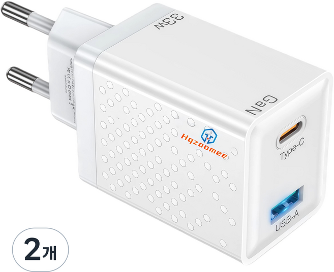 초고속 33W PD PPS QC3.0 GaN 2포트 휴대폰 초고속 충전기 어댑터CDT0594, 2개, 화이트white-33W