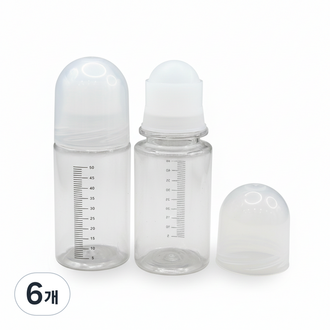 블랑느 50ml 눈금 롤온 공병 물파스 데오드란트 향수 아로마오일 탈모약 소분 용기, 6개, 롤온공병50ml