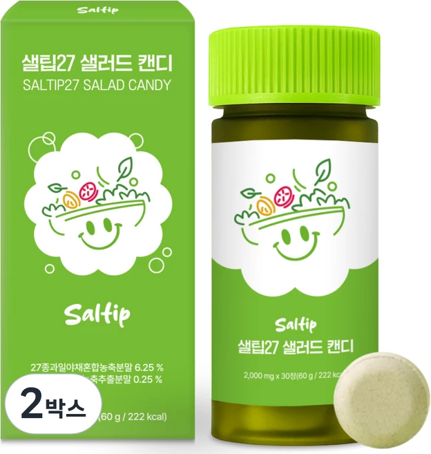샐팁27 샐러드 캔디 채소 과일 야채 BVF혼합물 2 000mg, 2박스, 30정 - 쿠팡