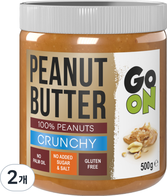 고온 피넛 100% 무첨가 땅콩버터 크런치, 2개, 500g