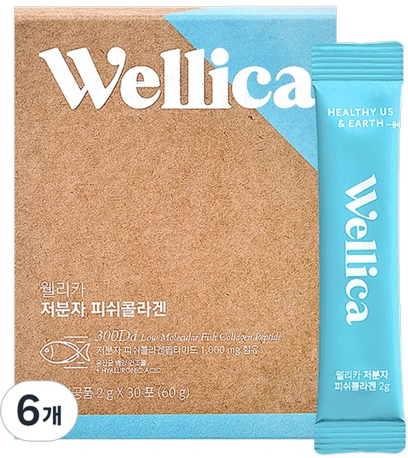 웰리카 저분자 피쉬 어린콜라겐 펩타이드 300달톤 이너뷰티, 6개, 60g - 쿠팡