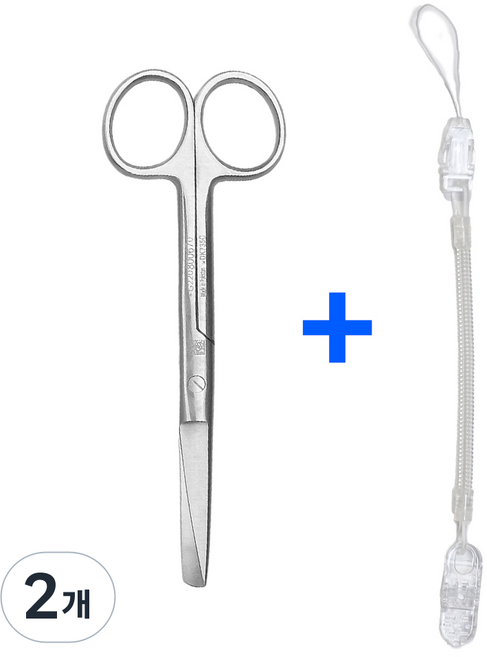 의료용 시저 가위 14cm 스프링 집게줄 2p 간호사 용품 가위집게줄, 2개, 투명집게줄_시저가위