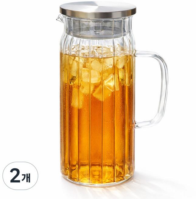 옵티머스 내열유리물병 360도 스텐캡 냉장고 물병, 투명, 2개, 1.4L